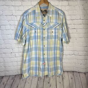 Gramicci Mens Blue White Plaid Button Down Short Sleeve Shirt Size XL